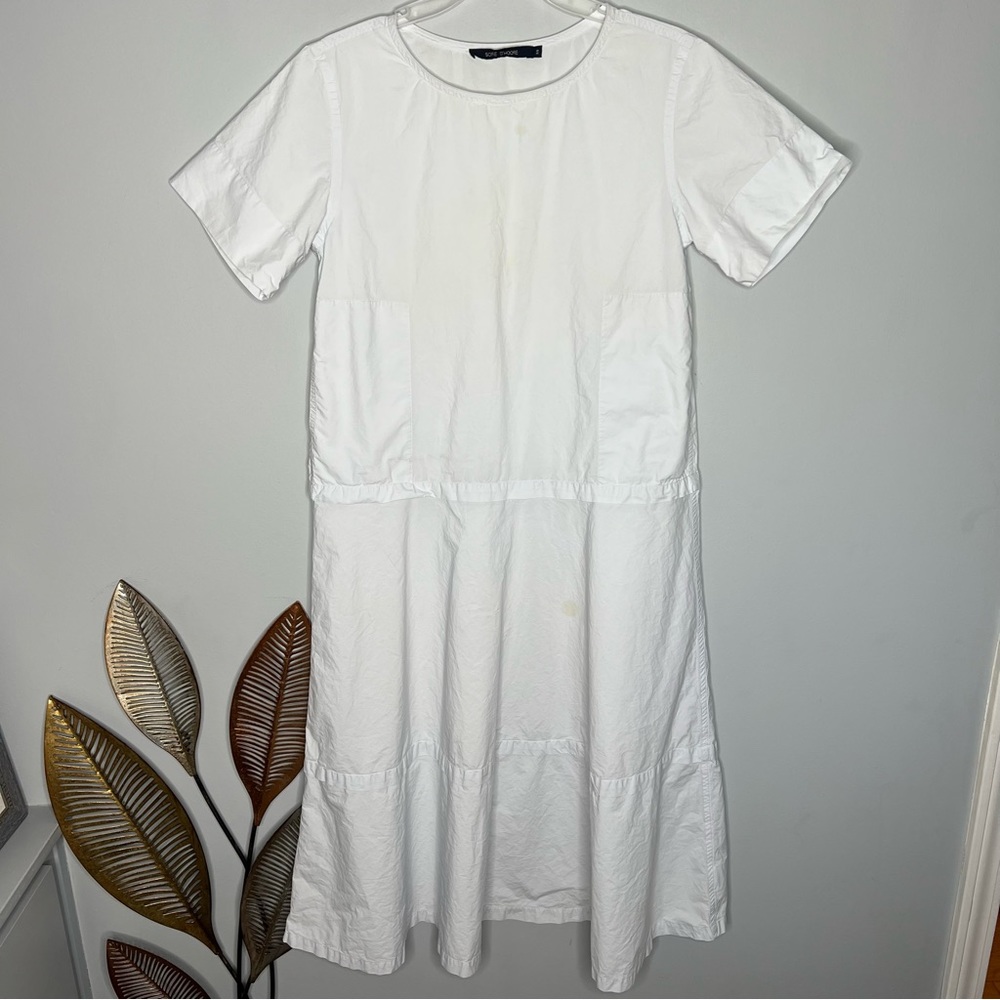 B5 Sofie D’hoore Demand Crewneck Side‎ Pockets Dress White/Blue Sz. 38 (M)
